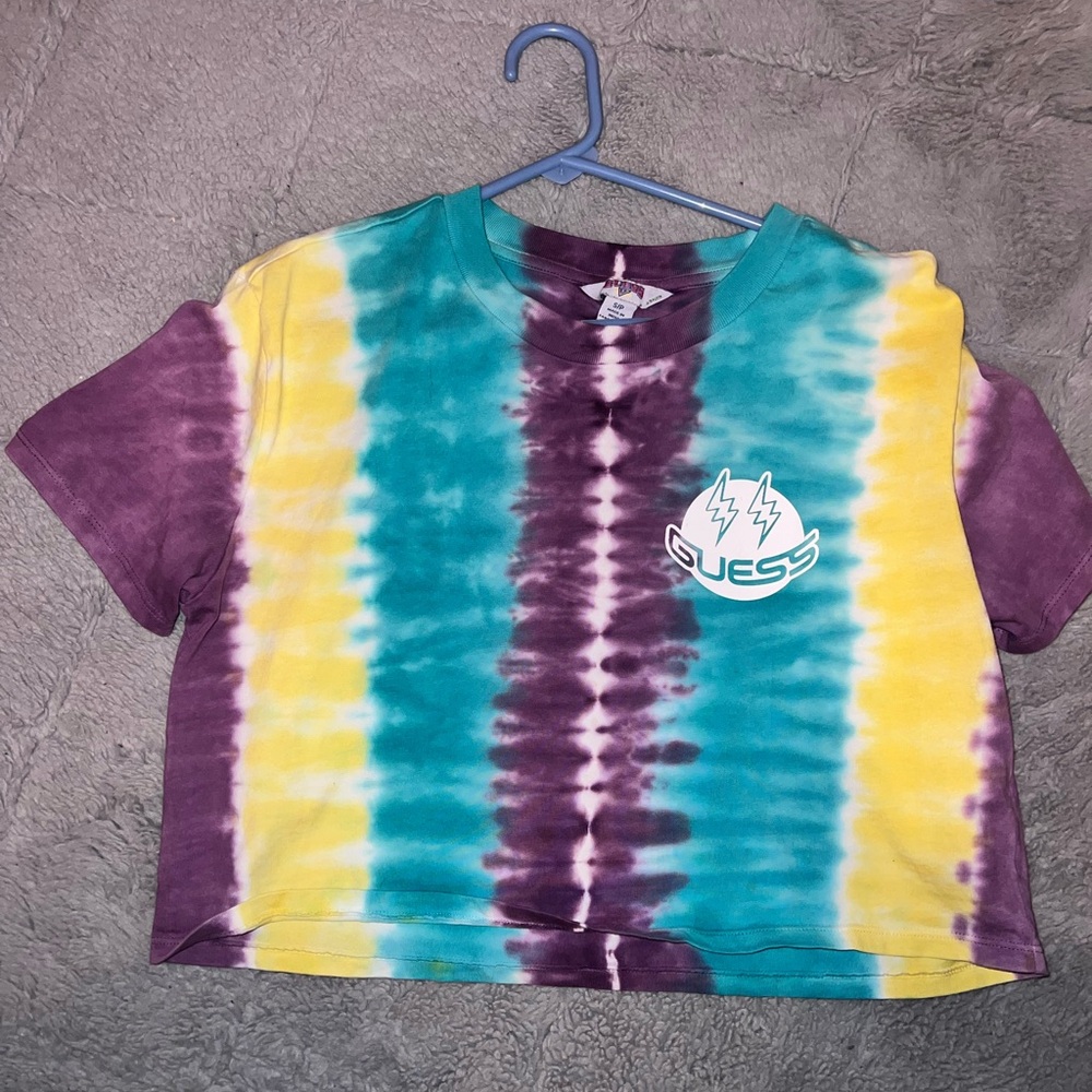 Guess Purple and Blue Crop Top Tie-Dye